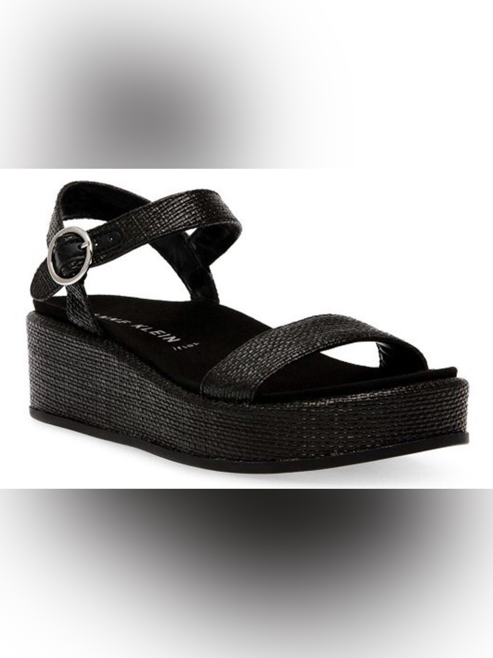 Anne Klein Akvada Black Raffia Platform Wedge Sandals NIB Size 10M